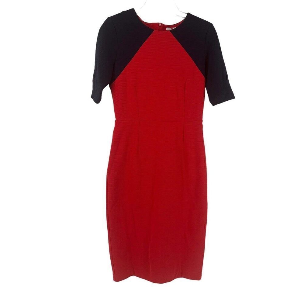 Boden Dress Size 4 Poppy Ottoman Colorblock Midi Red Navy Blue Textured Career